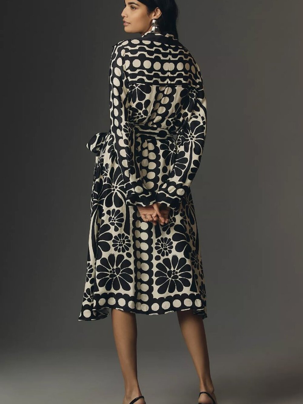 FARM Rio - Palermo Long Sleeve Belted Midi Shirtdress, black & white print, XXS - Picture 8 of 12